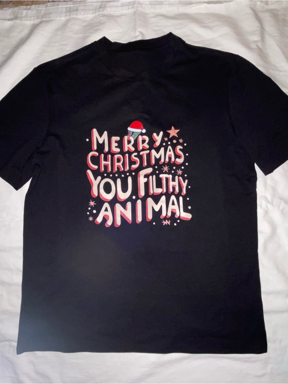 Merry Christmas You Filthy Animal Graphic Tee - Black